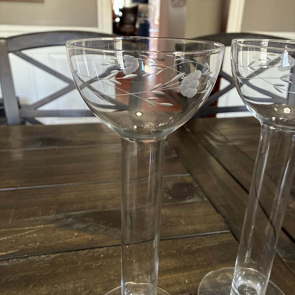 ONE Vintage Princess House Heritage Tall Etched Floral Glass Candlestick Holder